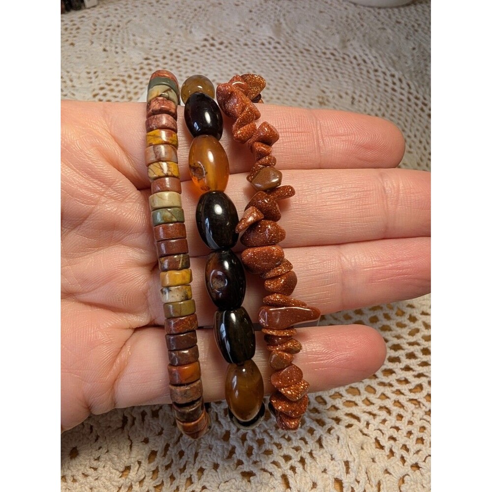 Bracelet Set- Goldstone, Agate, And Jasper